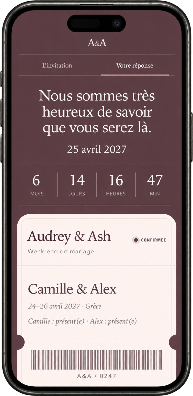 Invitation et billet personnalisés en mauve