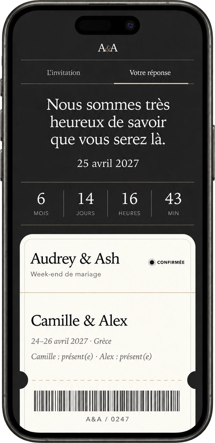 Invitation et billet personnalisés en noir